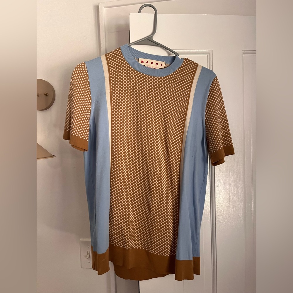 Marni Blue and Brown Short Sleeve Knit Top